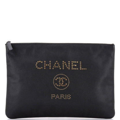 Chanel Deauville Pouch Studded Caviar Large