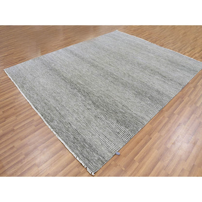 8'X10' Pastel Gray Undyed Wool Grass Design Hand Knotted Oriental Rug