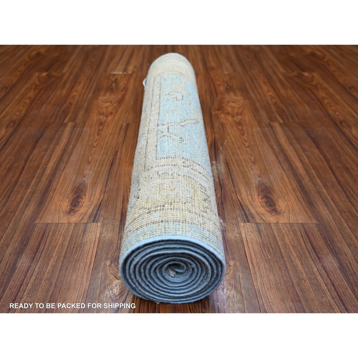 2'9"X9'9" Blue Afghan Angora Oushak Wool Hand Knotted Runner Oriental Rug