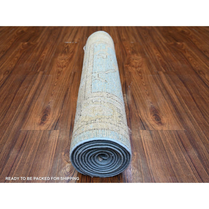 2'9"X9'9" Blue Afghan Angora Oushak Wool Hand Knotted Runner Oriental Rug