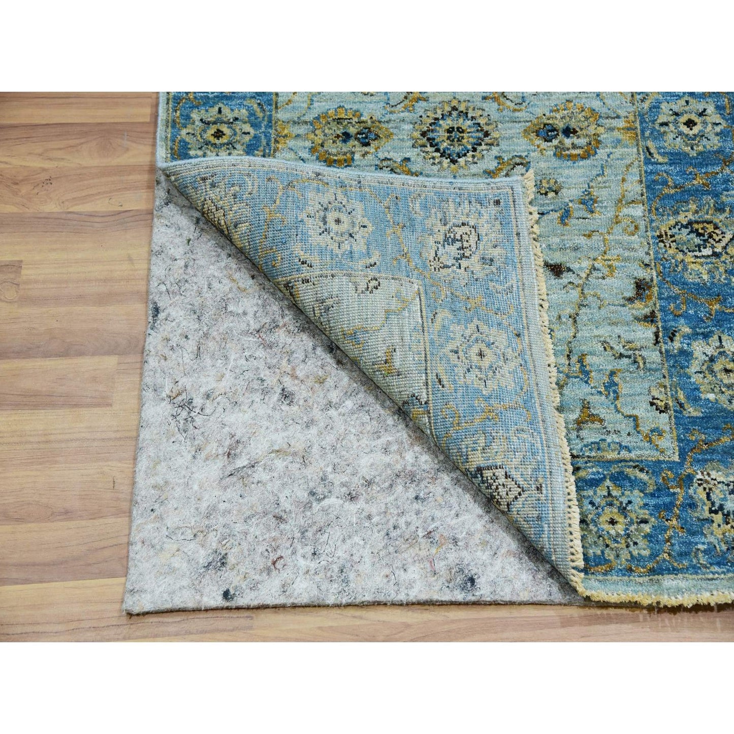 2'8"X22' Aqua Frost Blue Soft Wool Shah Abbas Hand Knotted Xl Runner Rug