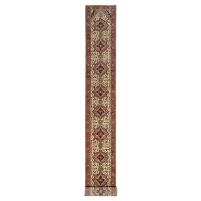 2'8"X28'1" Eggnog White Wool Heris Re-Creation Hand Knotted Xl Runner Rug