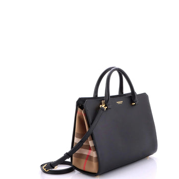 Burberry Banwell Tote Leather And House Check Canvas Small