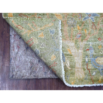 2'X3' Green Wool Rug Peshawar Birds Of Paradise Design Hand Knotted Mat