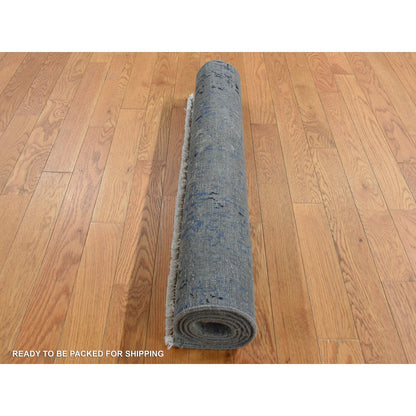 3'1"X5' Gray Wool And Silk Broken Design Tone On Tone Hand Knotted Rug