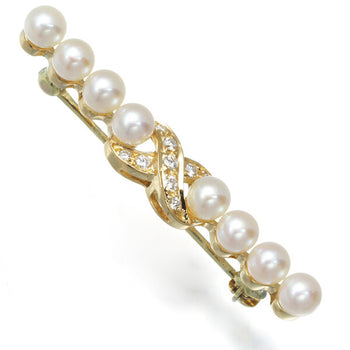 Tiffany&Co. Brooch Pearl 3.8Mm Diamond Signature 18K 750 Yellow Gold