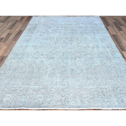 6'X8'9" Blue 100% Wool Clean Cropped Thin Hand Knotted Vintage Tebraz Rug