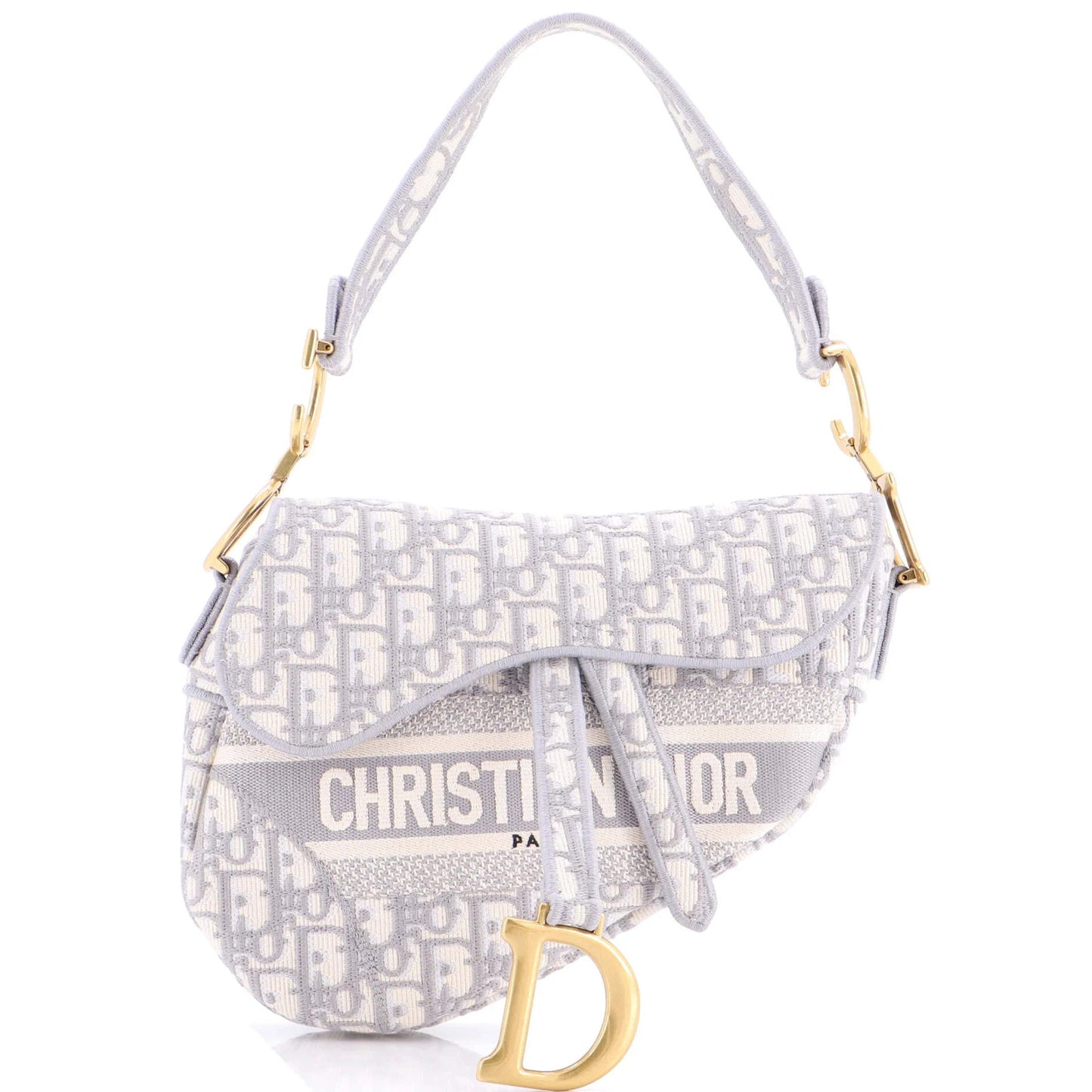 Christian Dior Saddle Handbag Logo Embroidered Oblique Canvas Medium