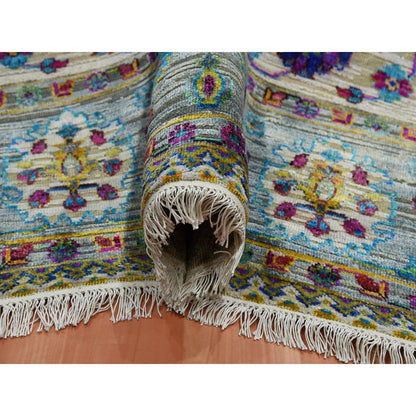 8'8"X12' Blueish Gray Medallion Design Silk With Wool Hand Knotted Rug