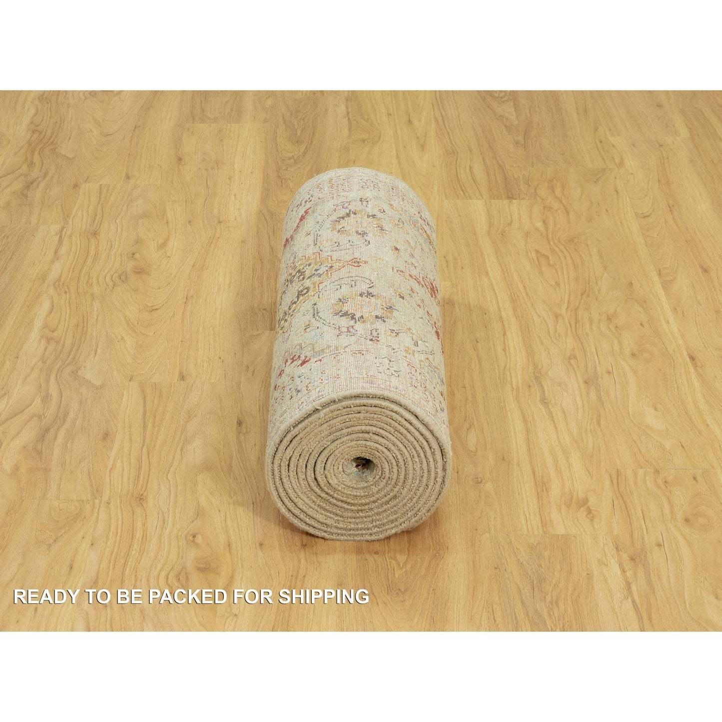 2'8"X15'10" Camel Wool And Silk Sunset Hand Knotted Runner Oriental Rug