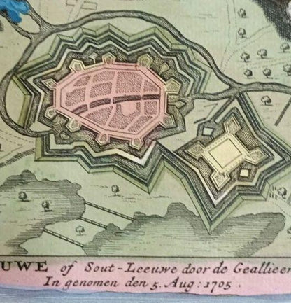 Leeuwe (Leuven) Daniel De La Feuille 1735 Hand-Colored Map Ratelband Framed Coa