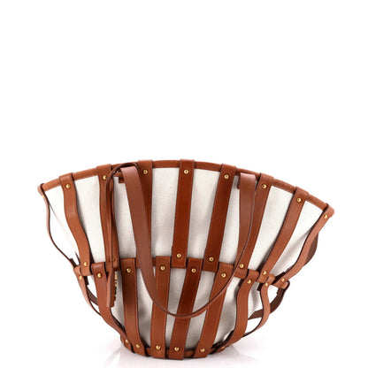 Saint Laurent Beatrix Panier Cut Out Tote Canvas With Leather