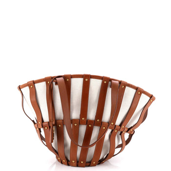 Saint Laurent Beatrix Panier Cut Out Tote Canvas With Leather