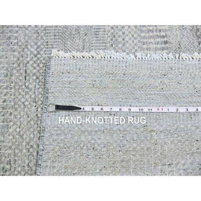 6'X6' Dark Gray Modern Grass Design Undyed Wool Hand Knotted Oriental Rug