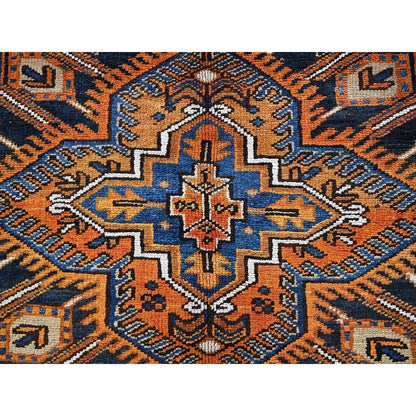7'4"X10'1" Apricot Orange Vintage Zoroastrian Heris Wool Hand Knotted Rug