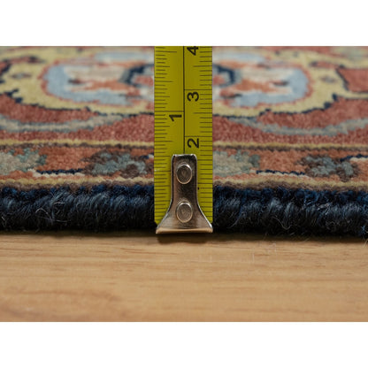 4'2"X10'2" Blue Antiqued Fine Heris Hand Knotted Natural Wool Runner Rug