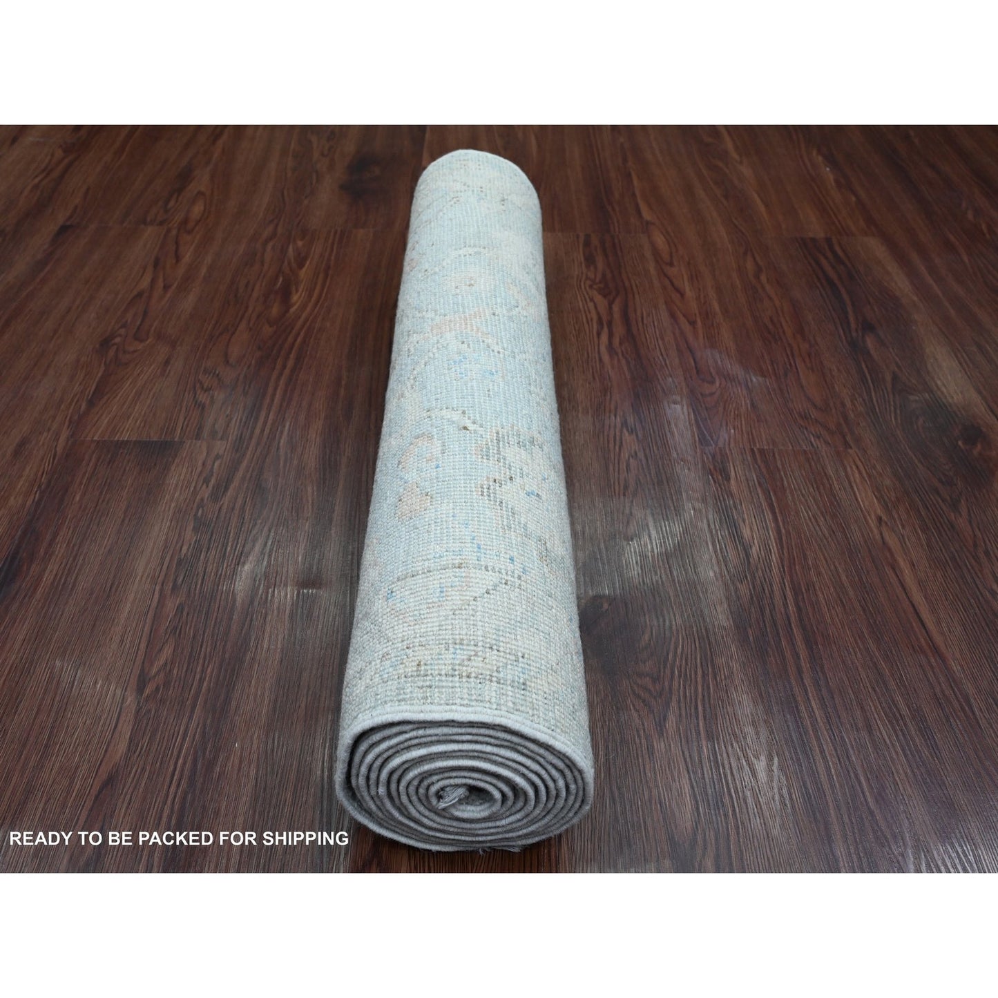 2'8"X9'8" Gray Hand Knotted Angora Oushak Leaf Design All Wool Runner Rug