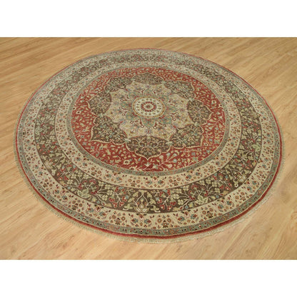 10'X10' Rufous Red Hand Knotted Tebraz Antique Wool Round Oriental Rug