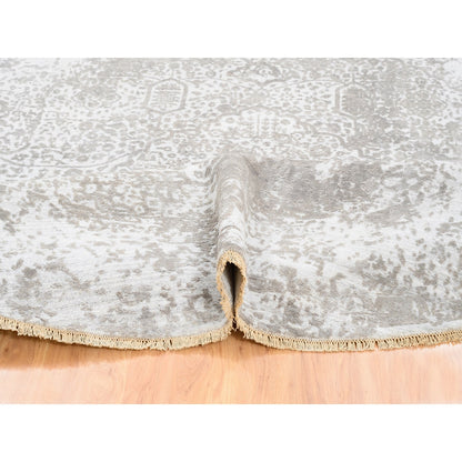 10'x10' Round Grey Broken Farsian Design Wool-Silk Hand Knotted Rug