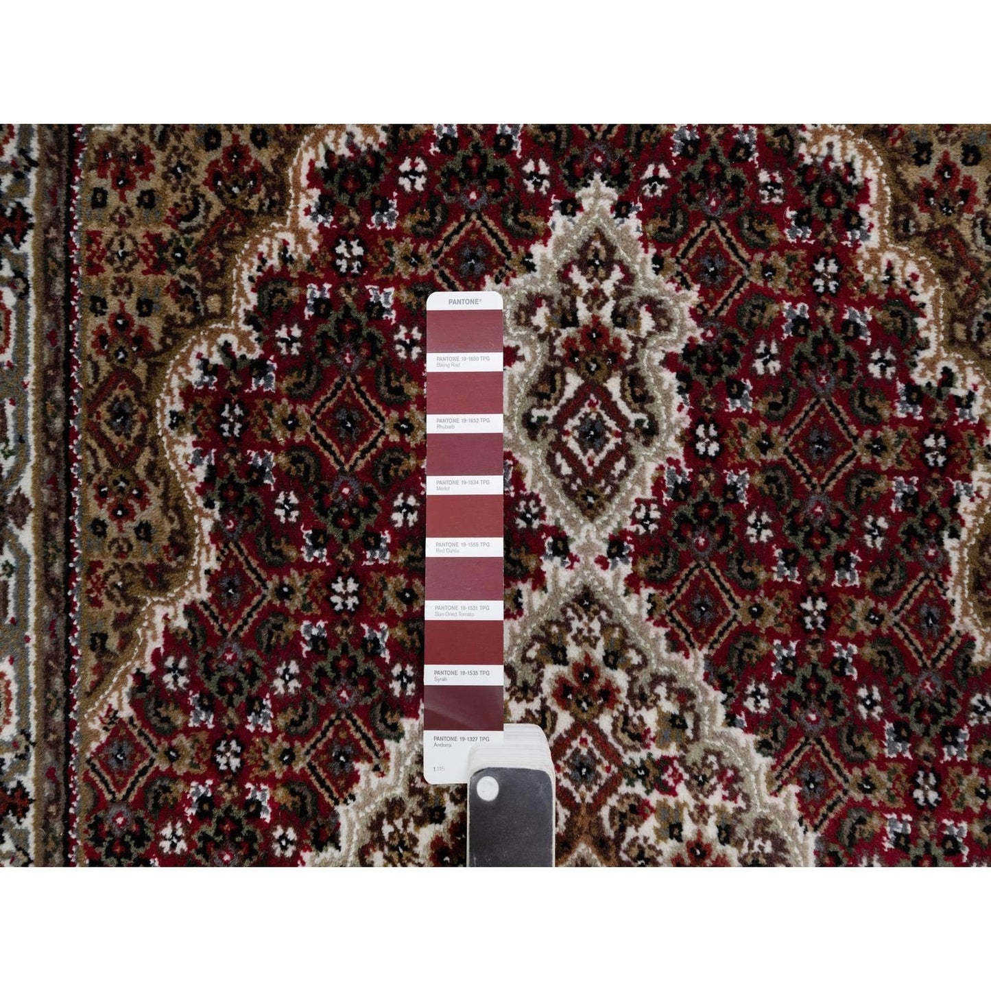 2'10"X5'1" Carmine Red Wool Tebraz Mahi With Fish Design Hand Knotted Rug