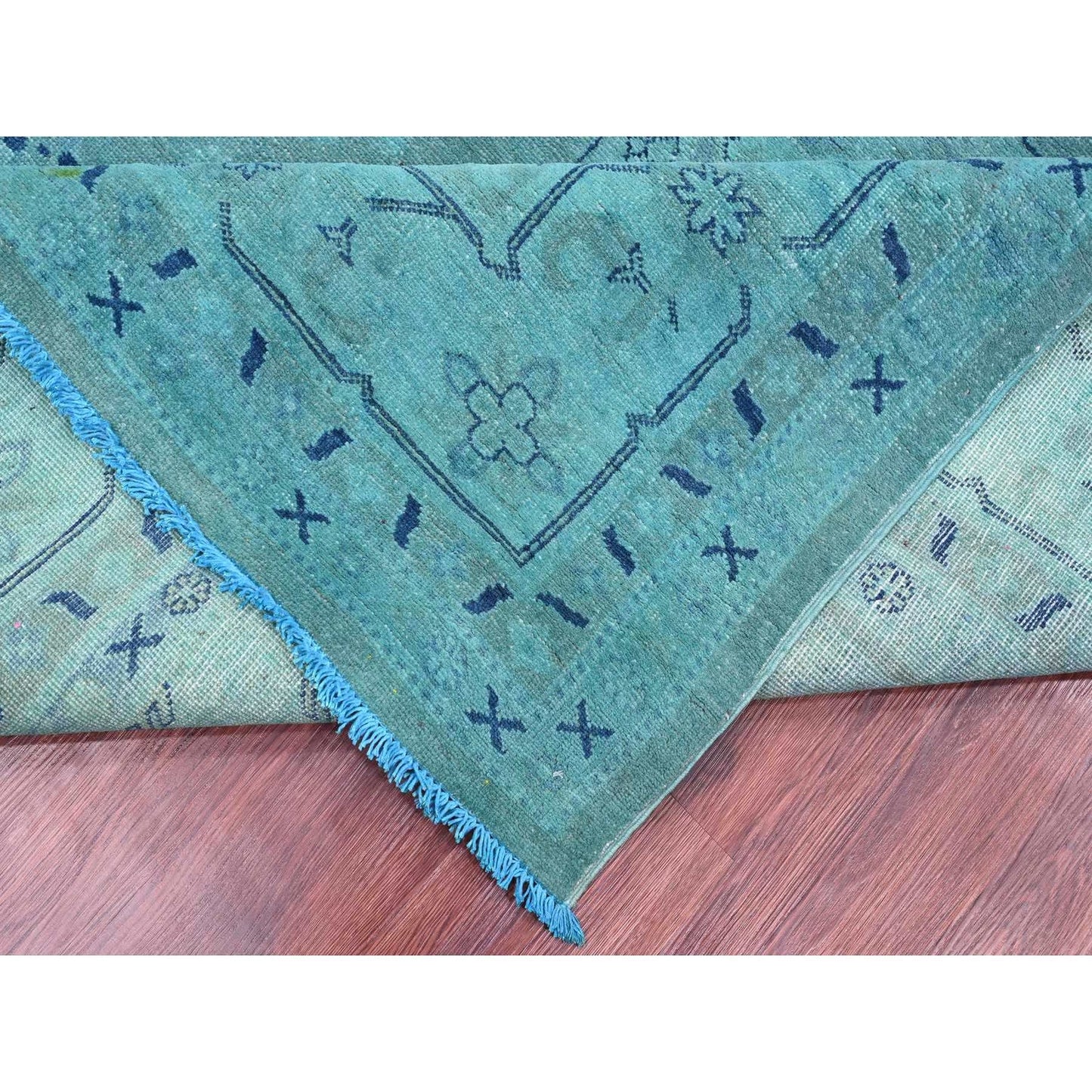 8'9"X11'7" Teal Overdyed Kazak All Over Design Hand Knotted 100% Wool Rug