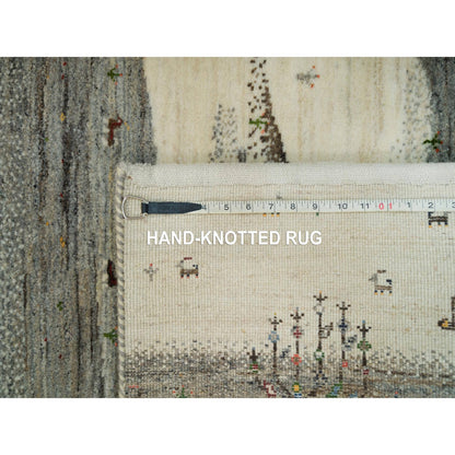 2'7"X8' Linen White Wool Hand Knotted Lori Buft Modern Striae Runner Rug