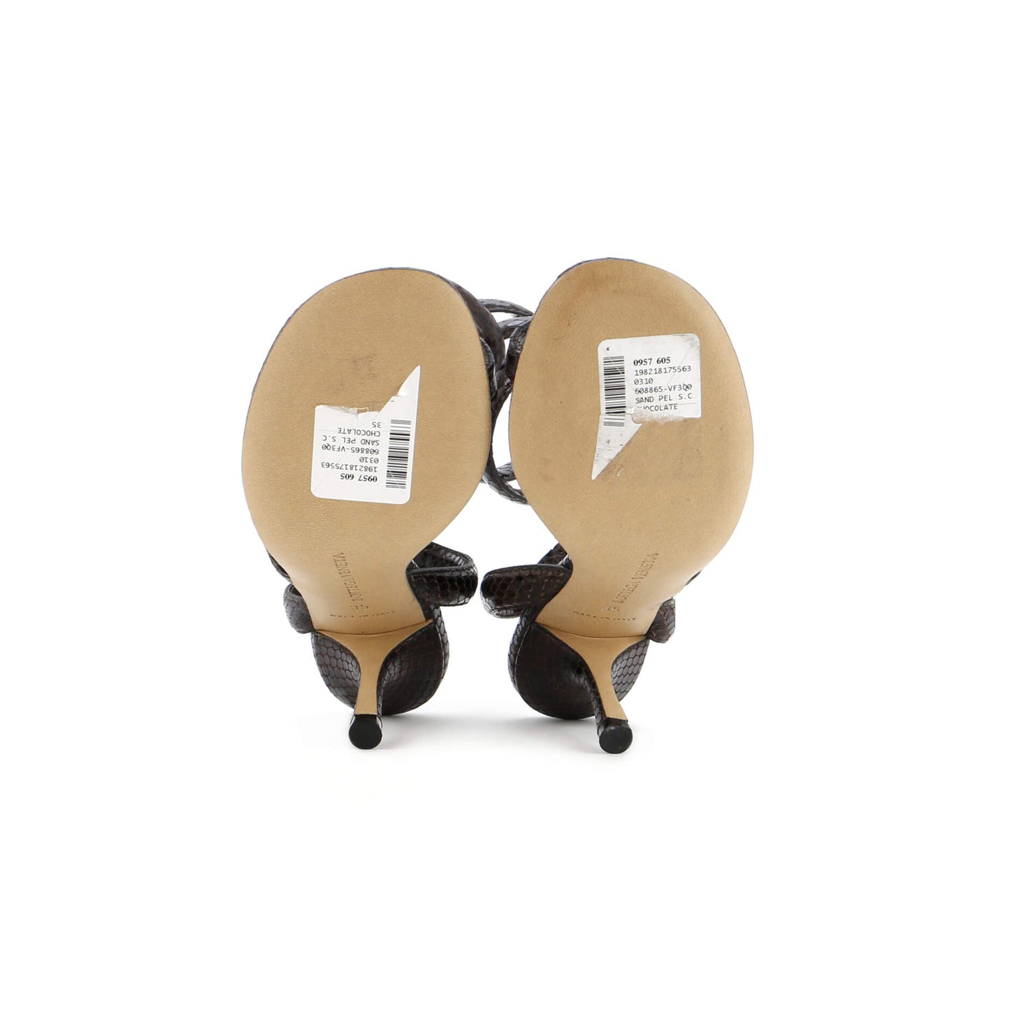 Bottega Veneta Women'S Spiral Thong Heeled Sandals Python Embosssed Leather