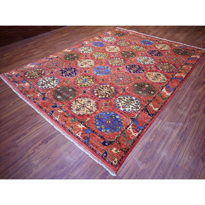 8'8"X11'7"Red Turkeman Ersari With Geometric Design Wool Hand Knotted Rug