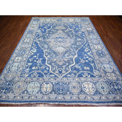 8'X10'1" Steel Blue Anatolian Village Inspired Wool Hand Knotted Rug
