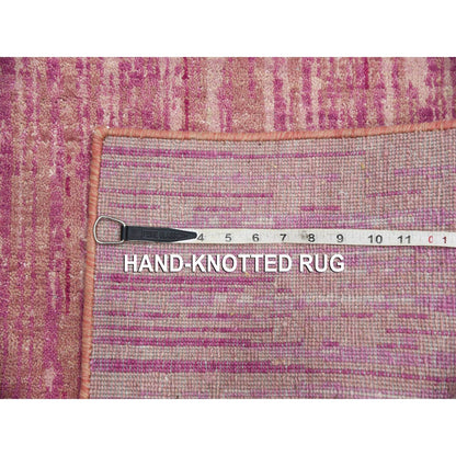 2'7"X10' Pink Hand Knotted Vertical Ombre Design Natural Wool Runner Rug