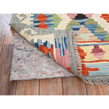 2'9"X8'3" Colorful Afghan Kilim 100% Wool Rug Flat Weave Hand Woven Runner