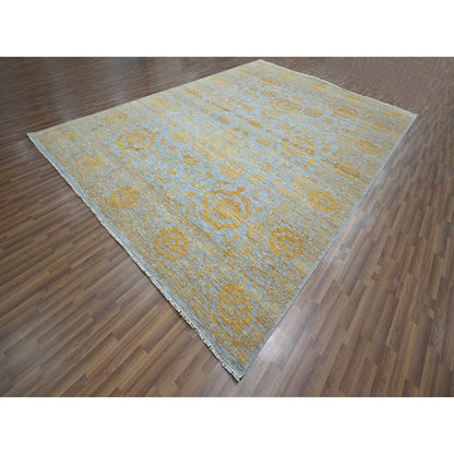 10'X14' Gold Zoroastrian Influence Design Hand Knotted Wool & Silk Rug