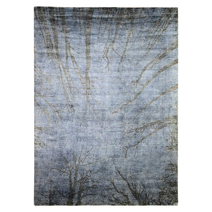 8'10"X12'1" Blue Gray Modern Tree Design 100% Wool Hand Knotted Rug