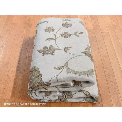 6'X9'2" Timberwolf Gray Rajasthan Design Wool And Silk Hand Knotted Rug