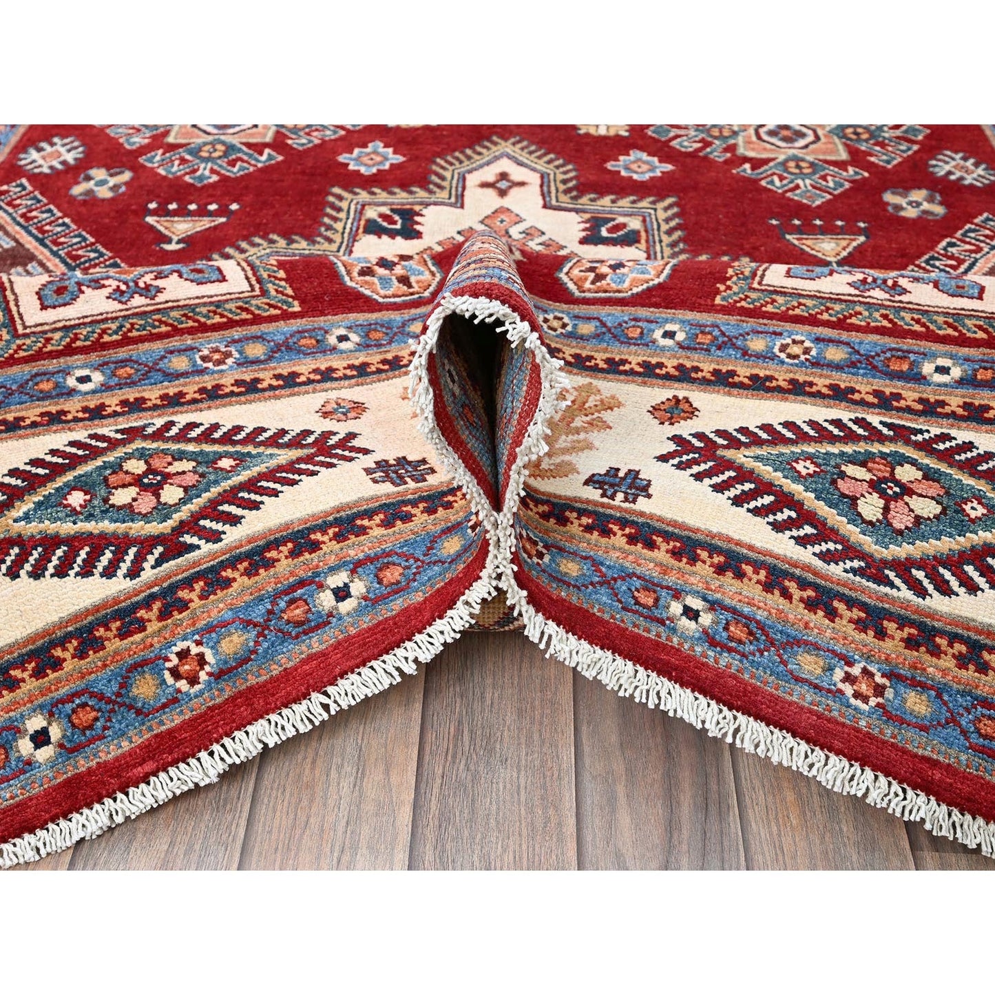 6'X8'10" Red Afghan Special Kazak Geometric Pattern Hand Knotted Wool Rug