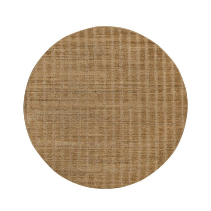 6'x6' Brown Natural Wool Vertical Stripes Design Hand Loomed Round Rug