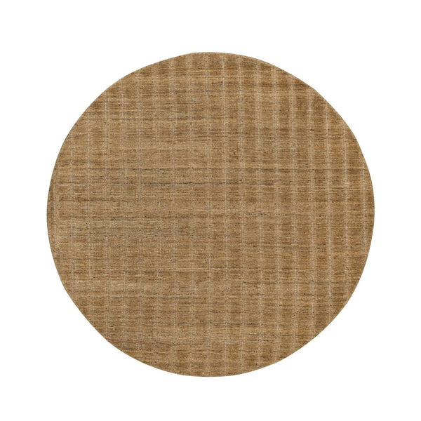 6'x6' Brown Natural Wool Vertical Stripes Design Hand Loomed Round Rug