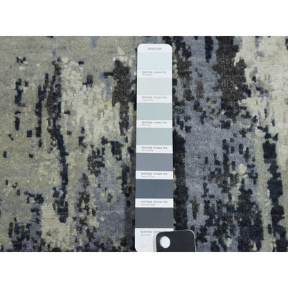 2'6"X8'3" Gray Abstract Design Wool And Silk Hand Knotted Runner Rug