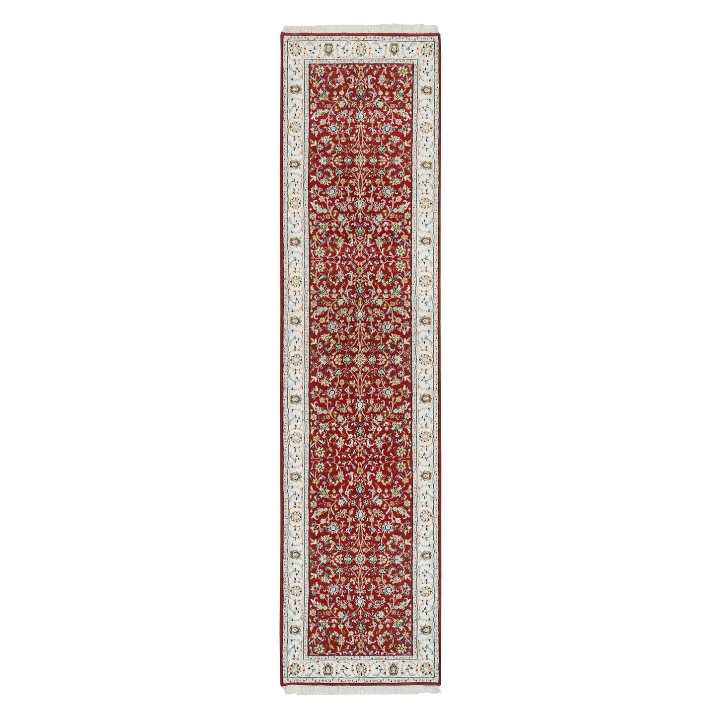 2'7"X10'5" Red Hand Knotted Nain Design 250 Kpsi Soft Wool Runner Rug
