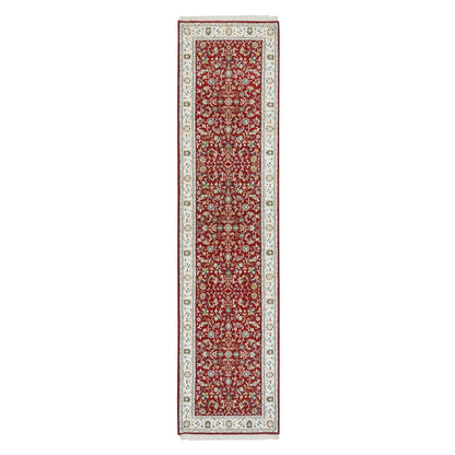 2'7"X10'5" Red Hand Knotted Nain Design 250 Kpsi Soft Wool Runner Rug
