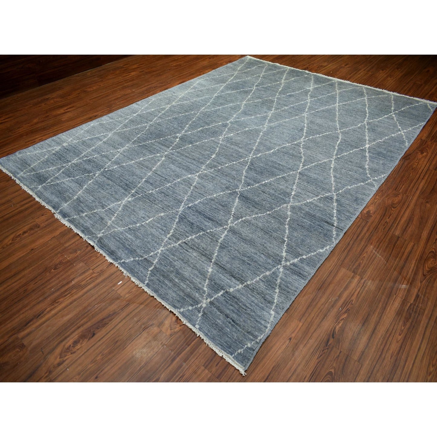 8'6"X11'6" Gray, Hand Knotted, Moroccan Berber, Soft Wool Rug