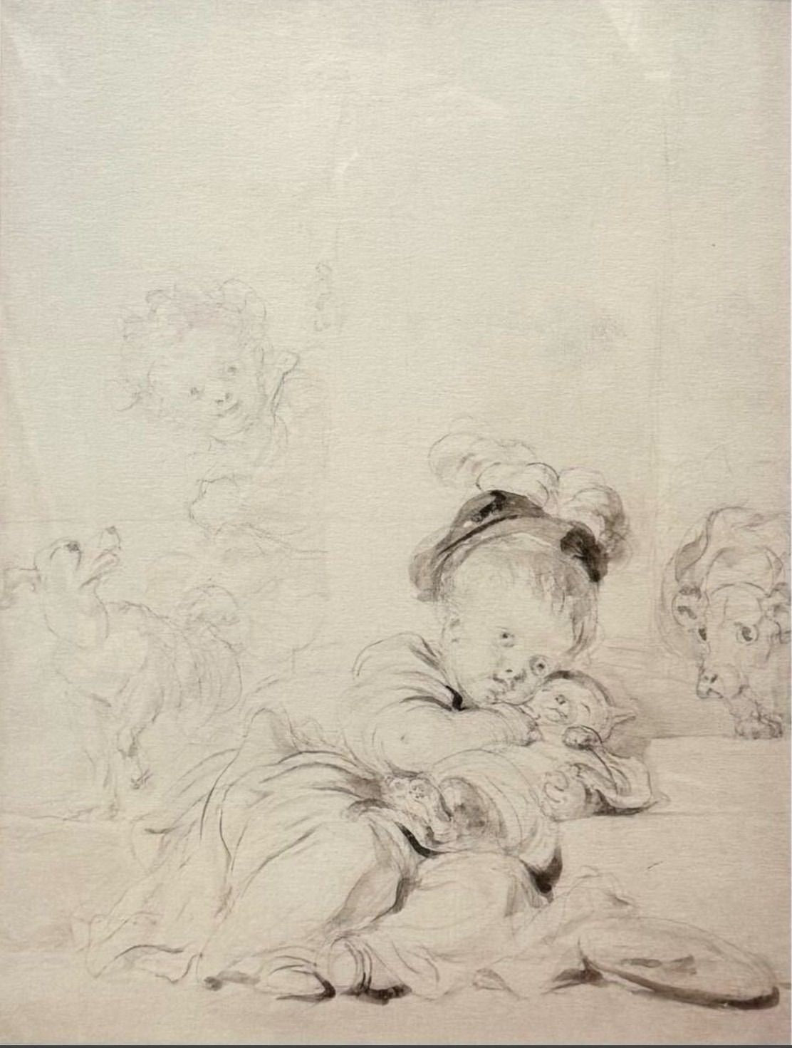 Jean-Honor Fragonard Cat Wrapped In Swaddling Clothes Gicle Print Framed