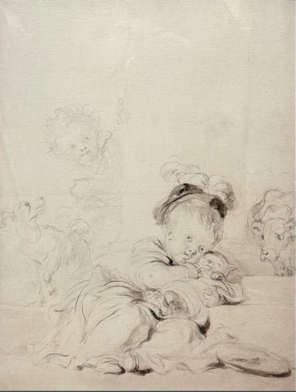 Jean-Honor Fragonard Cat Wrapped In Swaddling Clothes Gicle Print Framed