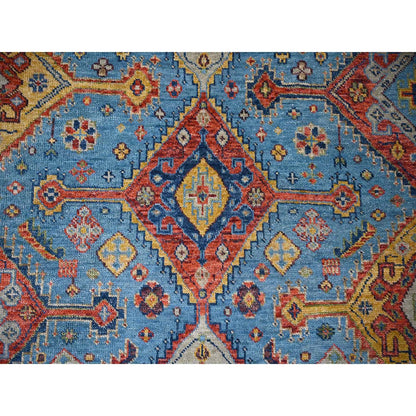 8'10"X11'10" Light Blue Hand Knotted Sheeraz Design Pure Wool Rug
