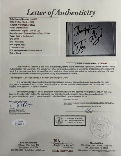 Christopher Lloyd Signed Back To The Future Delorean Time Machine 1:15 Scale Die