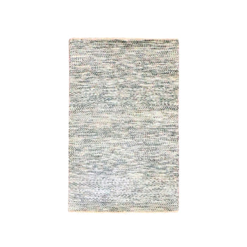 2'X3' Beige Modern Grass Design Hand Knotted Undyed Natural Wool Mat Rug