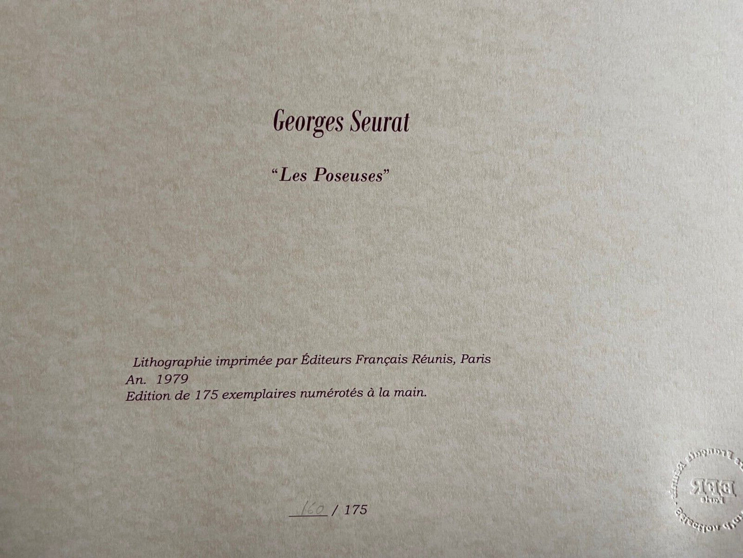 Georges Seurat, Lithograph Coa 175 Ex