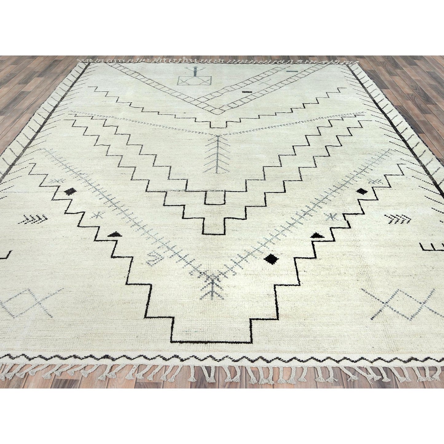 9'3"X12'6" Ivory Moroccan Berber Natural Wool Hand Knotted Oriental Rug