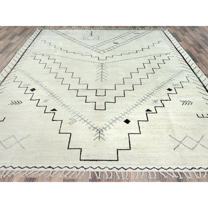 9'3"X12'6" Ivory Moroccan Berber Natural Wool Hand Knotted Oriental Rug