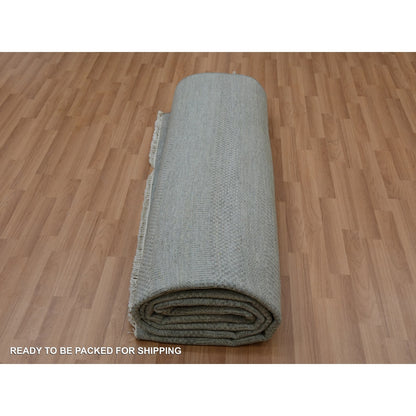 9'X12'2" Metal Gray Hand Knotted Pure Wool Grass Design Oriental Rug